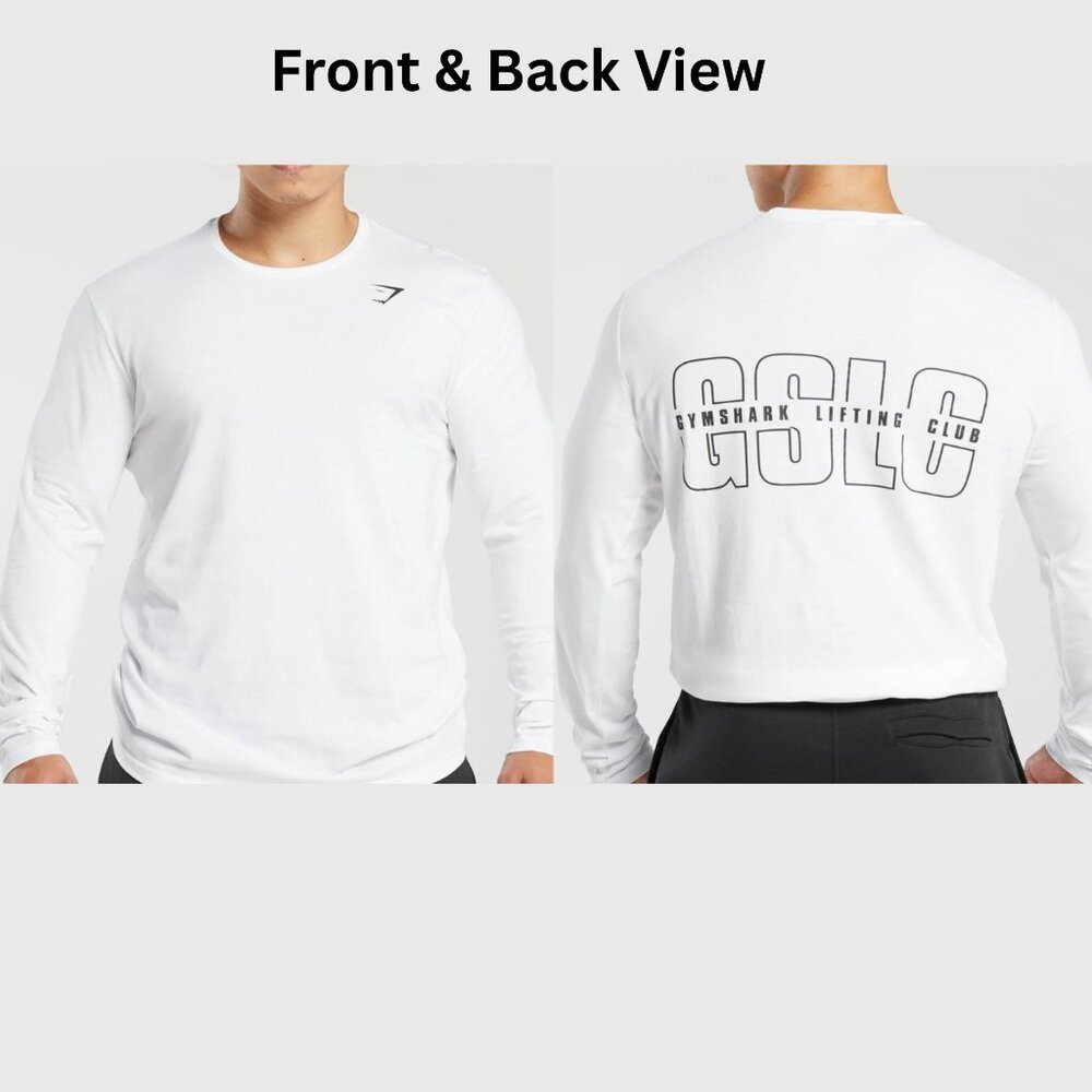 Gymshark Shirt Mens White Long Sleeve GSLC Lifting Club Athletic Top Casual, M